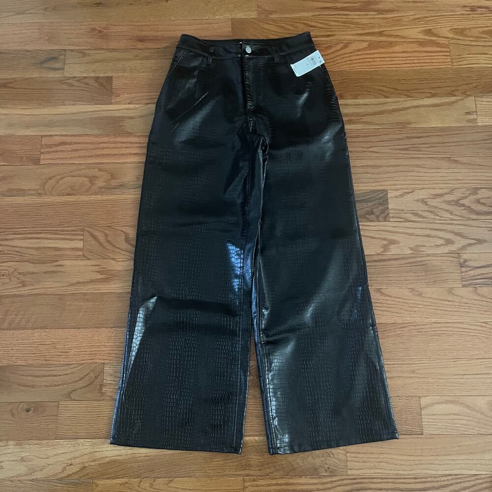 Bar III Women's Crocodile-Embossed Faux Leather Pants Womens Size 4 Black NWT
